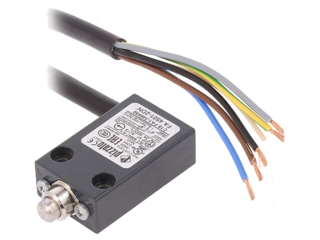 Eindschakelaar; pin; NO + NC; 10A; kabel 2 m; IP67; Mat: metaal Eindschakelaar; pin; NO + NC; 10A; kabel 2 m; IP67; Mat: metaal